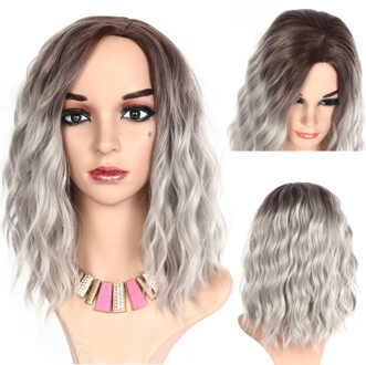 Blauw Korte Golvend Pruik 14Inch Blauw Pruiken Natuurlijke Haar Pruiken Upgrade Synthetisch Haar Cosplay Pruik Voor Vrouwen Hittebestendige fiber Ombre grijs