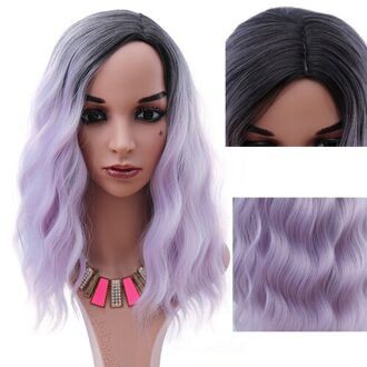 Blauw Korte Golvend Pruik 14Inch Blauw Pruiken Natuurlijke Haar Pruiken Upgrade Synthetisch Haar Cosplay Pruik Voor Vrouwen Hittebestendige fiber Ombre paars