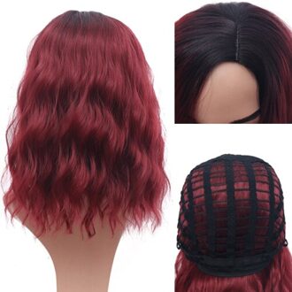 Blauw Korte Golvend Pruik 14Inch Blauw Pruiken Natuurlijke Haar Pruiken Upgrade Synthetisch Haar Cosplay Pruik Voor Vrouwen Hittebestendige fiber Ombre rood