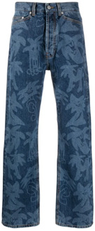 Blauw Licht Allover Laser Denim Jeans Palm Angels , Blue , Heren - W31,W32
