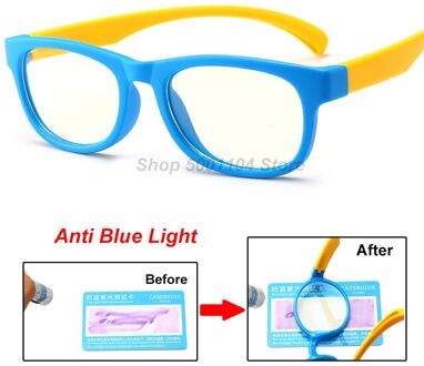 Blauw Licht Bril Kids Mode Jongen Meisjes Blokkeren Computer Clear Transparant Brillen Optische TR90 Frame UV400 blauw geel