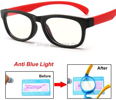 Blauw Licht Bril Kids Mode Jongen Meisjes Blokkeren Computer Clear Transparant Brillen Optische TR90 Frame UV400 zwart rood