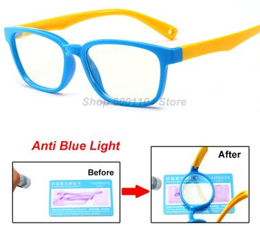 Blauw Licht Bril Kinderen Blokkeren Computer Brillen Kids Meisjes Transparante TR90 Zachte Siliconen Frame UV400 blauw geel