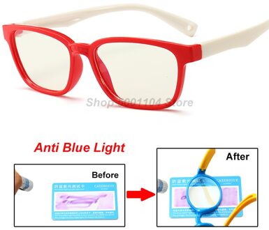 Blauw Licht Bril Kinderen Blokkeren Computer Brillen Kids Meisjes Transparante TR90 Zachte Siliconen Frame UV400 rood wit