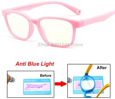 Blauw Licht Bril Kinderen Blokkeren Computer Brillen Kids Meisjes Transparante TR90 Zachte Siliconen Frame UV400 roze