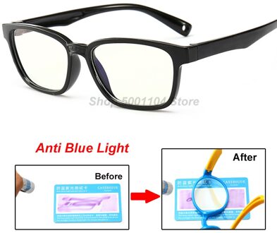 Blauw Licht Bril Kinderen Blokkeren Computer Brillen Kids Meisjes Transparante TR90 Zachte Siliconen Frame UV400 zwart