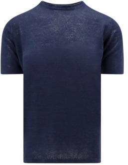 Blauw Linnen Crew-neck T-Shirt Roberto Collina , Blue , Heren - 2Xl,M,S,3Xl