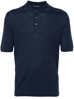 Blauw Polo Shirt Korte Mouw Klassieke Kraag Tagliatore , Blue , Heren - L,M