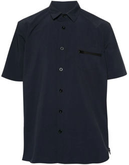 Blauw Polyester Overhemd met Bowling Kraag en Ritssluiting Zak Sacai , Blue , Heren - L,M