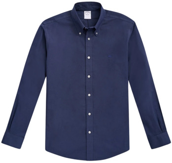 Blauw Regular Fit Non-Iron Stretch Katoenen Overhemd met Button Down Kraag Brooks Brothers , Blue , Heren - 2Xl,Xl,L,M,S