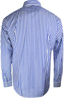 blauw shirt met lange mouwen en gestreept patroon