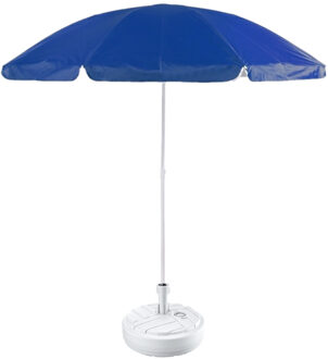 Blauw strand/tuin basic parasol van nylon 200 cm + parasolvoet wit - Parasols