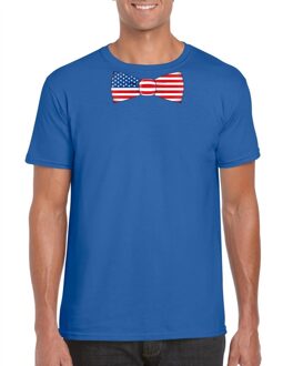 Blauw t-shirt met Amerika vlag strikje heren 2XL