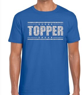 Blauw Topper shirt in zilveren glitter letters heren - Toppers dresscode kleding XL