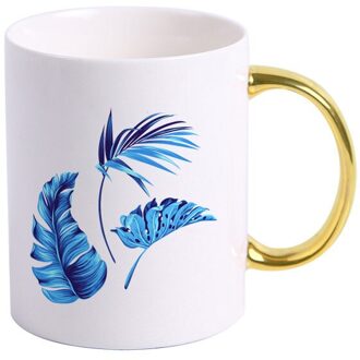 Blauw Tropische Bladeren Keramiek Mok, Goud Handvat Mok, Bloem Thee Set Koffie Cup, water Melk Koffie Drinkware KTZW-010 KTZW-010-B