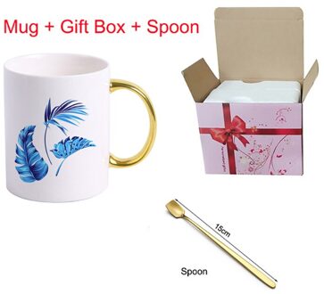 Blauw Tropische Bladeren Keramiek Mok, Goud Handvat Mok, Bloem Thee Set Koffie Cup, water Melk Koffie Drinkware KTZW-010 KTZW-010-F