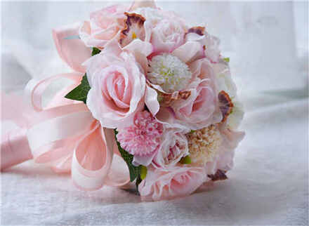 Blauw Wit Bruidsboeket Handgemaakte Kunstmatige Bloem Rose Buque Casamento Bruids Boeket Voor Bruiloft Decoratie