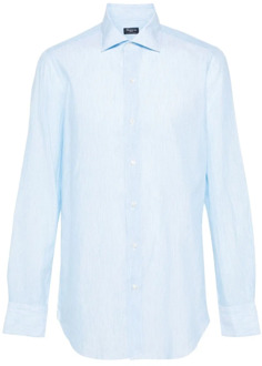 Blauw-wit gestreept linnen-katoenen overhemd Finamore , Blue , Heren - Xl,L,M,S