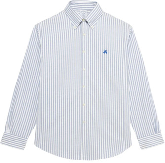 Blauw-wit Regular Fit Non-Iron Stretch Katoenen Casual Overhemd met Button-Down Kraag Brooks Brothers , Blue , Heren - L,M,S