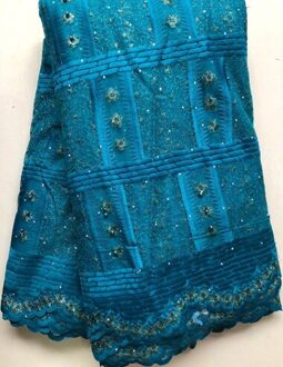 Blauwe Afrikaanse Kant Stof Kant Netto Tulle Tissue Franse Kant Stof Afrikaanse Stof Met Stenen WLL5097 AS PIC2