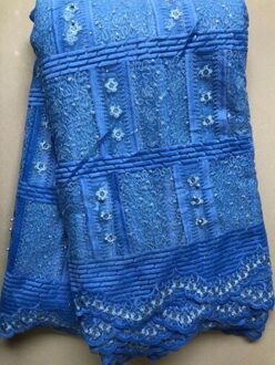 Blauwe Afrikaanse Kant Stof Kant Netto Tulle Tissue Franse Kant Stof Afrikaanse Stof Met Stenen WLL5097 AS PIC5