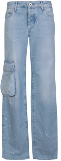 Blauwe Cargo Jeans met Uniek Geschilderd Detail Off White , Blue , Dames - W25,W26