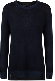 Blauwe Crew-Neck Sweater met Zijopeningen Avant Toi , Black , Dames - XS