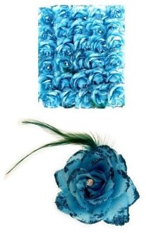 Blauwe deco bloem met speld/elastiek Lichtblauw