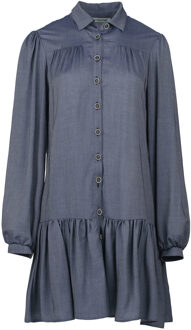 Blauwe denim stijl jurk met knopen Indigoblauw - XL