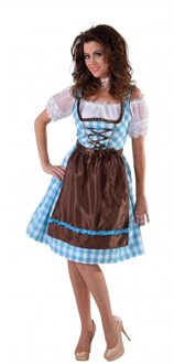 Blauwe Dirndl jurk met bruin schort 46 (2xl)