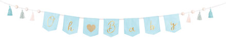 Blauwe Geboorte Banner 'Oh Baby' Met Tassels (2,5m) Blauw, Multikleur - Print