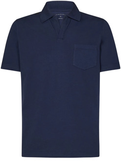 Blauwe Geribbelde Polo T-shirt Sease , Blue , Heren - L,S