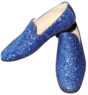 Blauwe glitter disco instap schoenen voor heren