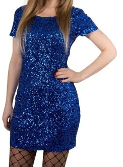 Blauwe glitter pailletten disco jurkje one size voor dames