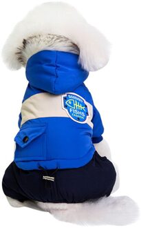 Blauwe Hond Jumpsuits Koude Winter Winddicht Warm Hond Kleding Bont Hoody Huisdier Trainingspak 80919 BU / S