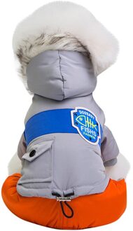 Blauwe Hond Jumpsuits Koude Winter Winddicht Warm Hond Kleding Bont Hoody Huisdier Trainingspak 80919 grijs / XXL