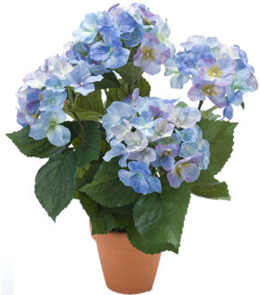 Blauwe hortensia kunstplant in terracotta pot 40 cm - Kunstplanten