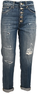 Blauwe Jeans met NorHeren Taille en Juweelknoop, Gemaakt in Italië Dondup , Blue , Dames - W26,W31,W29,W28,W30