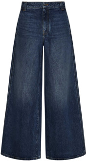 Blauwe Jeans met Wijde Pijpen, Lage Taille en Contrasterende Stiksels Khaite , Blue , Dames - W25,W27