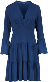 Blauwe jersey gestreepte jurk - M