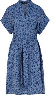 Blauwe jurk met bloemenprint en zijsplitten Indigoblauw - L