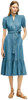 Blauwe katoenen jurk Brooks Brothers , Blue , Dames - L,M,S,Xs,2Xs,3Xs