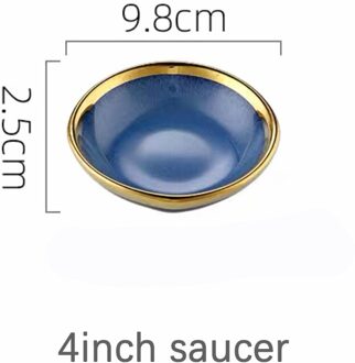 Blauwe Keramische Servies Set Platen Voor Voedsel Luxe Golden Rim Porselein Diner Plaat Gerechten Salade Noedels Kom Voor Restaurant 4duim saucer