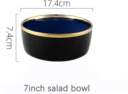 Blauwe Keramische Servies Set Platen Voor Voedsel Luxe Golden Rim Porselein Diner Plaat Gerechten Salade Noedels Kom Voor Restaurant 7duim salad bowl