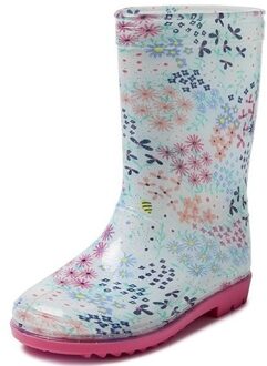Blauwe kinder regenlaarzen met gekleurde bloemetjes