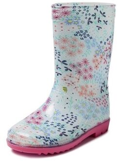 Blauwe kleuter/kinder regenlaarzen met gekleurde bloemetjes