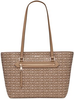 Blauwe Leren Tote Tas met Logo Dkny , Beige , Dames - ONE Size