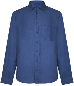 Blauwe Linnen Button-Down Overhemd Sease , Blue , Heren - Xl,L,M,S