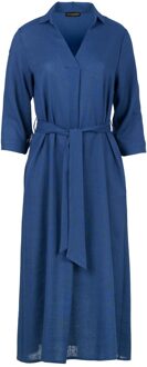 Blauwe Linnen Midi Jurk met Riem