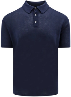 Blauwe Linnen Polo Shirt Roberto Collina , Blue , Heren - L,M,S,3Xl